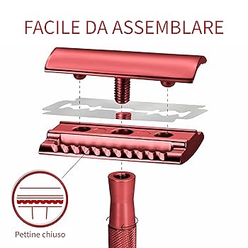 Rasoio metallo rosso con base BAMBAW