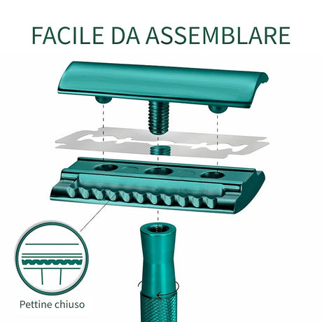 Rasoio metallo verde con base BAMBAW