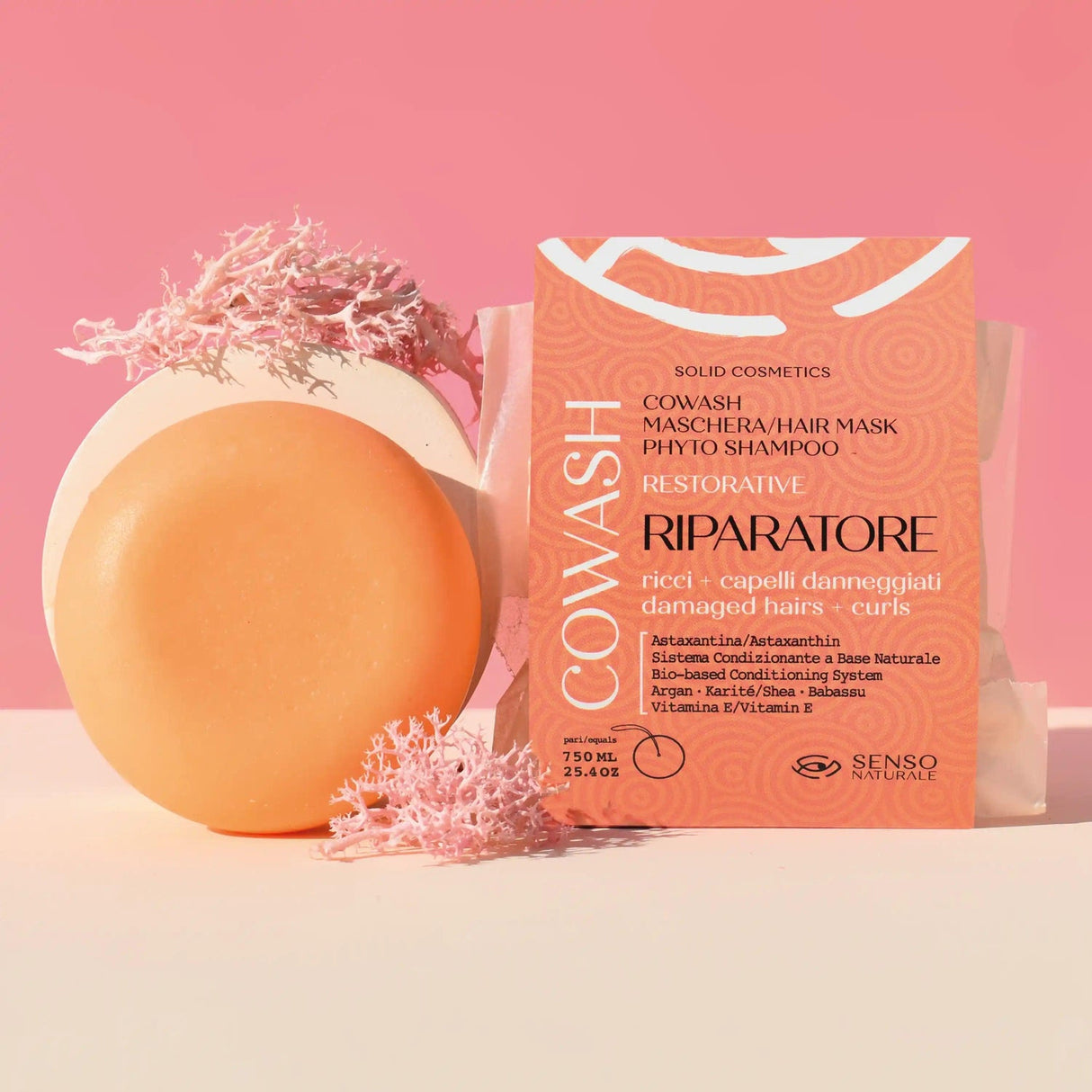 cowash maschera solida per capelli ricci danneggiati con astaxantina senso naturale