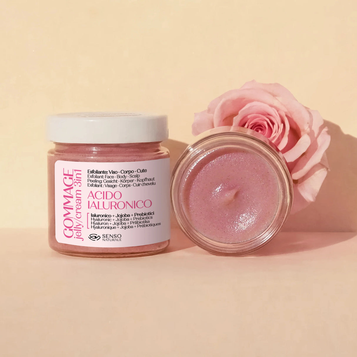gommage per viso e corpo idratante con acido ialuronico senso naturale