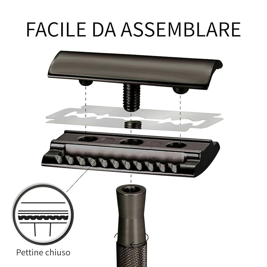 Rasoio metallo nero con base BAMBAW