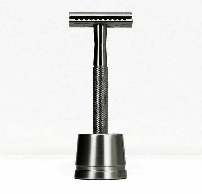 Rasoio metallo nero con base BAMBAW
