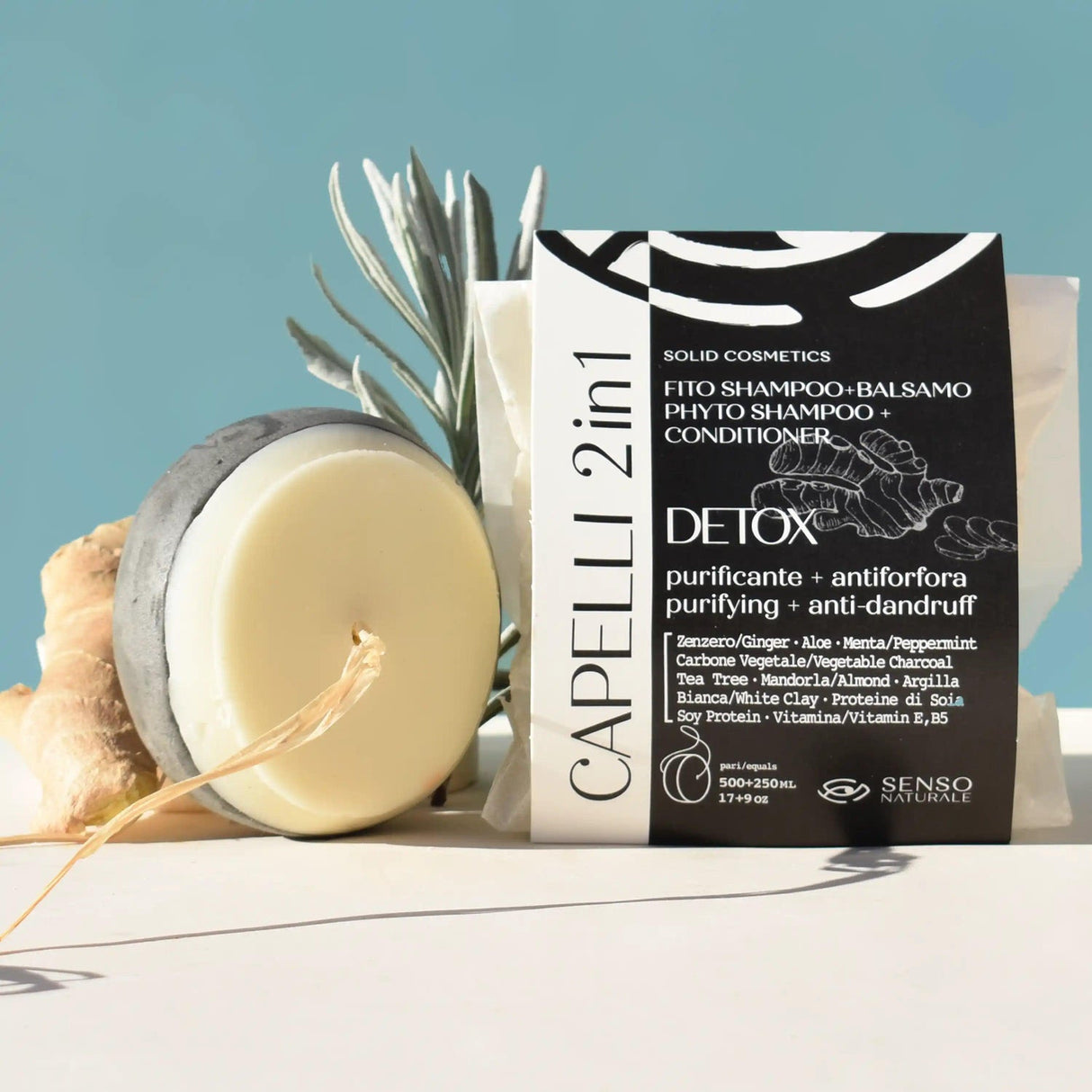 shampoo balsamo solido detox purificante antiforfora senso naturale