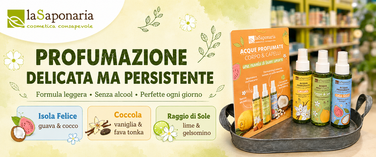 Nuove acque profumate da spruzzare su corpo e capelli La Saponaria, disponibili online e nel negozio di Verona