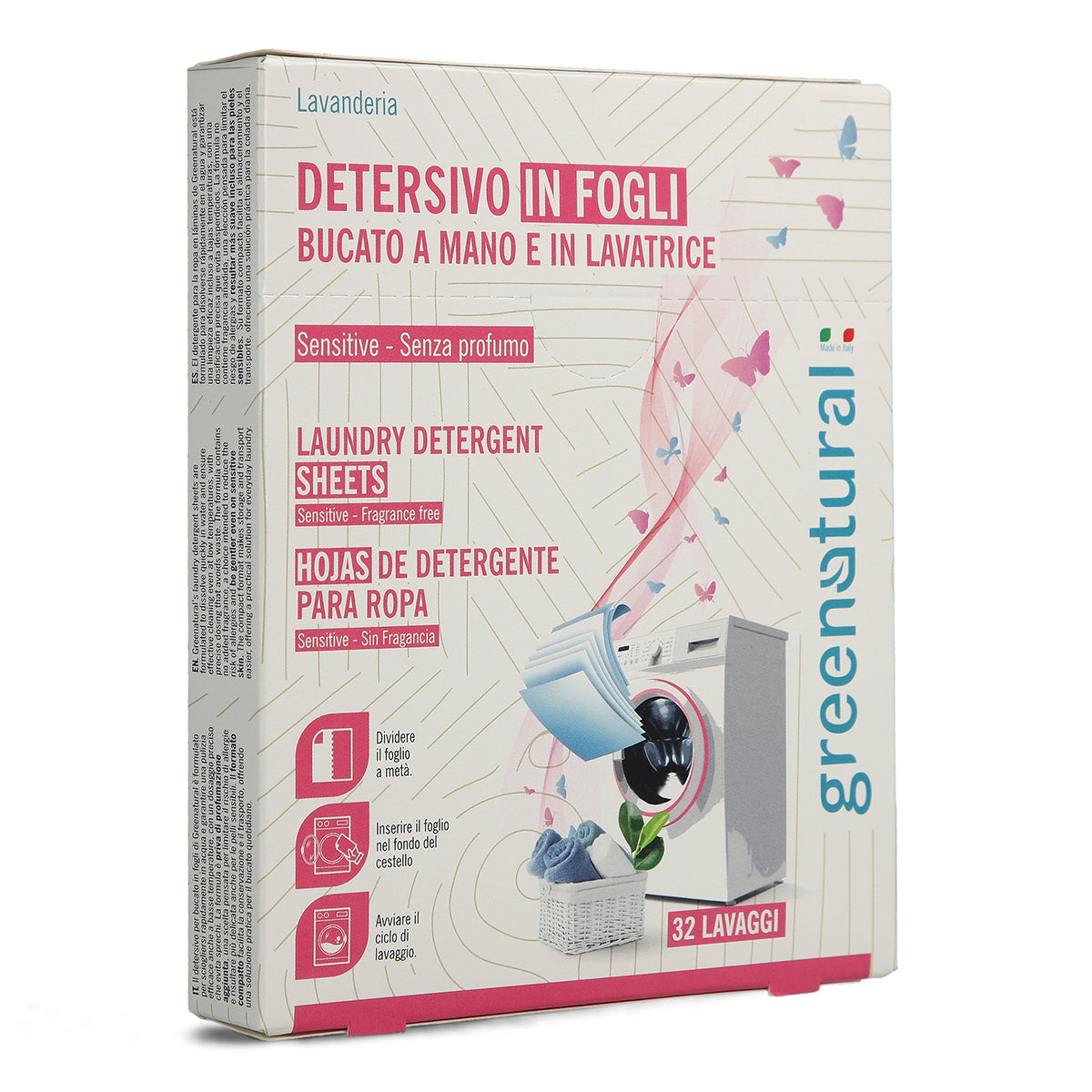 Detersivo bucato in fogli pelle sensibile senza profumo GREENATURAL