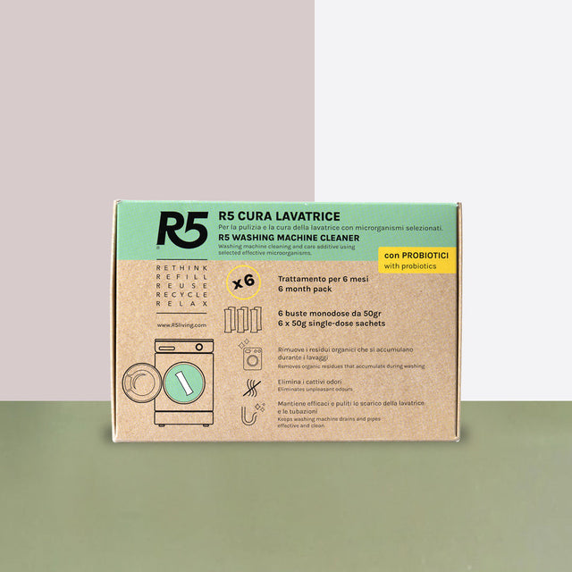 Cura lavatrice trattamento anticalcare con prebiotici R5Living