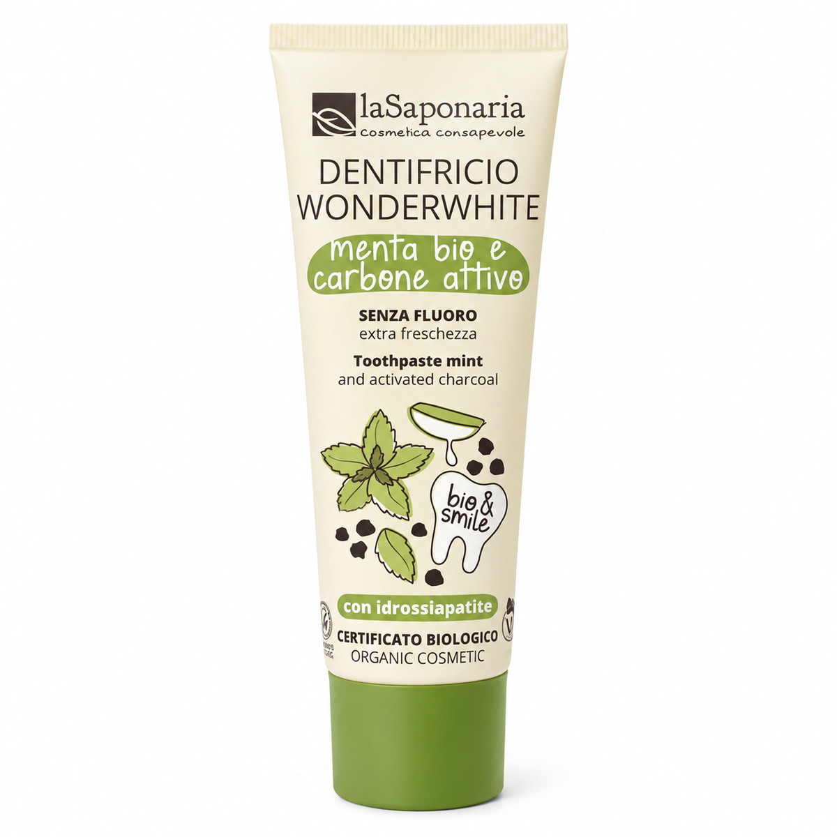 dentifricio sbiancante per adulti con menta bio e carbone attivo la saponaria