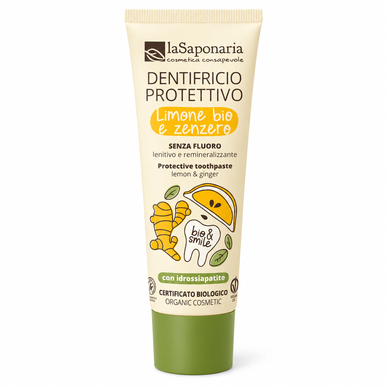 dentifricio protettivo senza fluoro con limone bio e zenzero la saponaria
