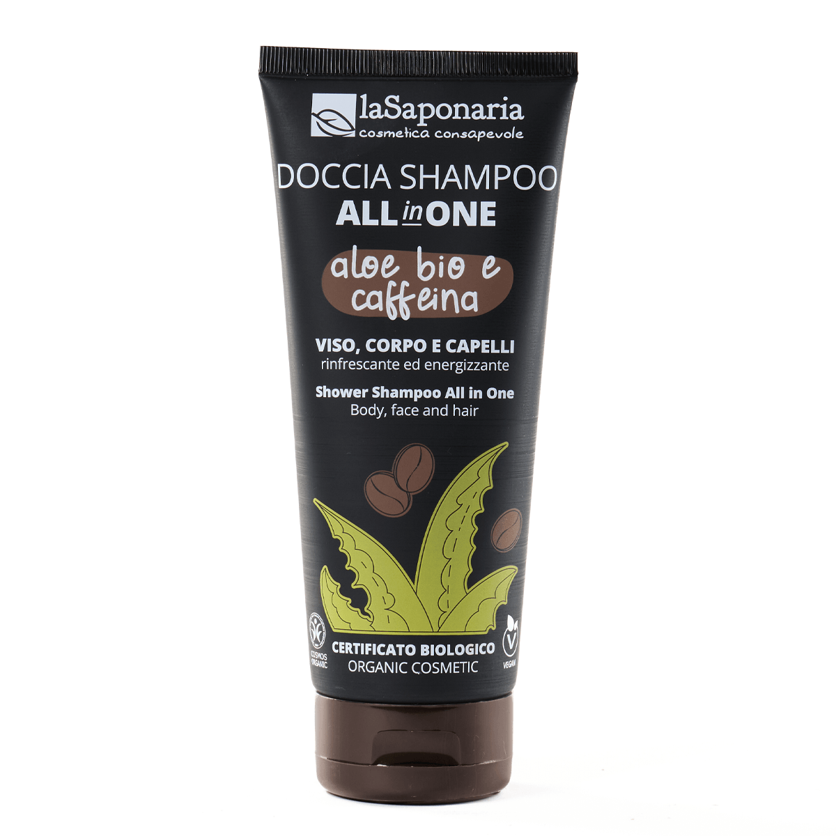 Doccia shampoo all in one con aloe bio e caffeina per viso corpo e capelli La Saponaria