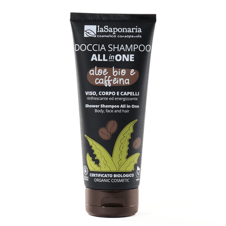 Doccia shampoo all in one con aloe bio e caffeina per viso corpo e capelli La Saponaria