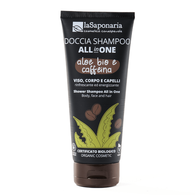 Doccia shampoo all in one con aloe bio e caffeina per viso corpo e capelli La Saponaria