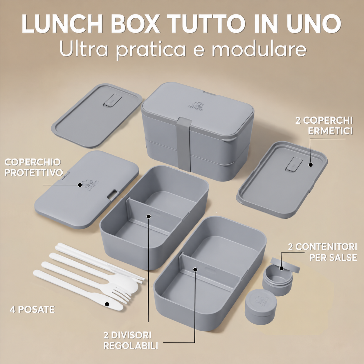 contenuto e accessori bento box grigio umami
