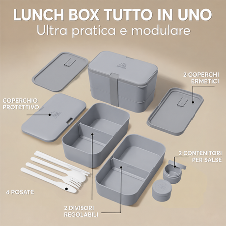contenuto e accessori bento box grigio umami
