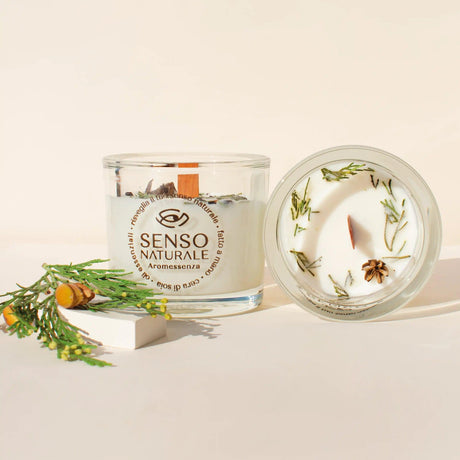 Candela in soia Equilibrio con pino cembro, cedro atlantico, ginepro Senso Naturale