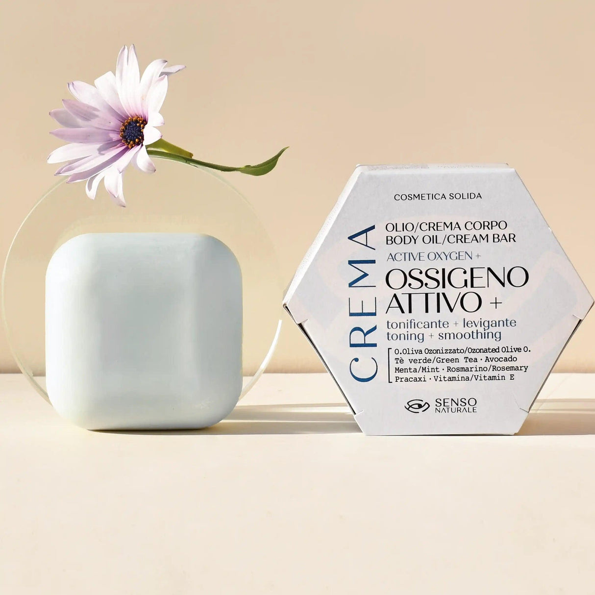 crema olio corpo solido con ossigeno attivo tonificante senso naturale