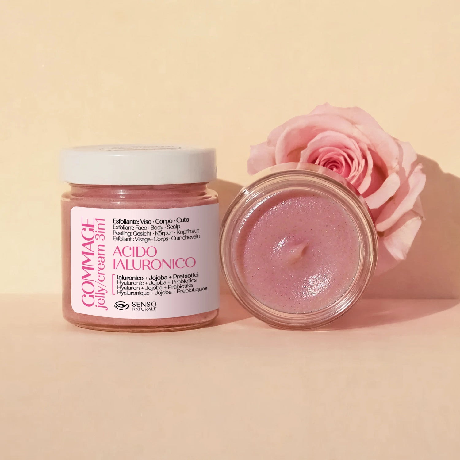 gommage per viso e corpo idratante con acido ialuronico senso naturale
