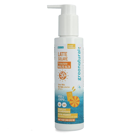 Crema e latte solare per viso e corpo ad alta protezione spf 50+ con acido ialuronico Greenatural