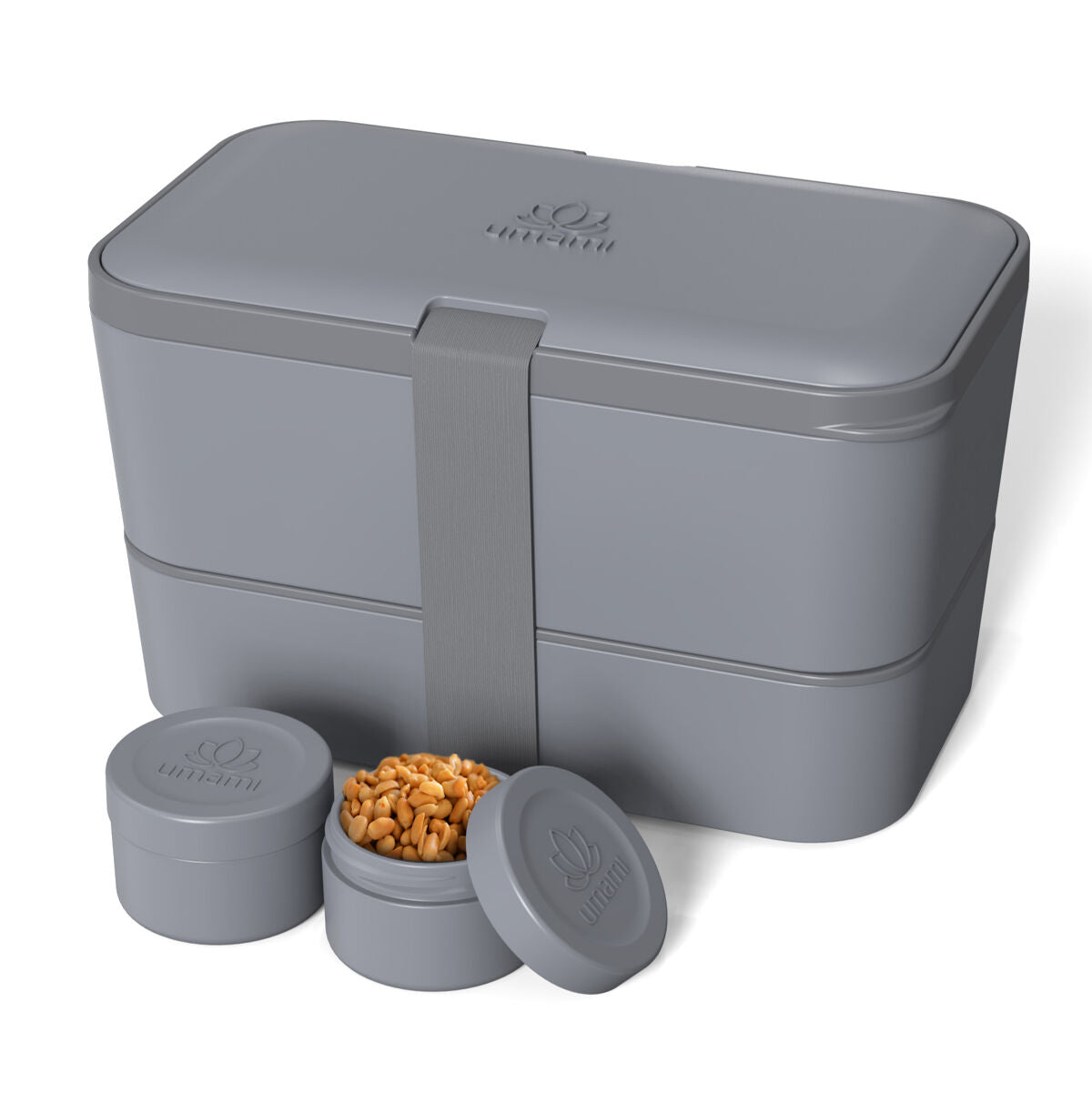 porta pranzo bento box ermetica colore girgio con due ripiani posate, porta salse,