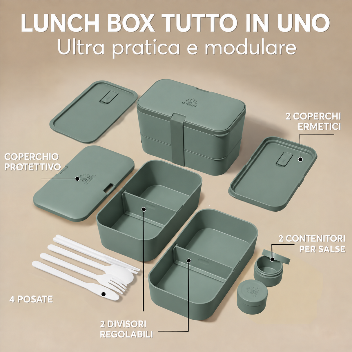 contenuto e accessori lunch box verde umami