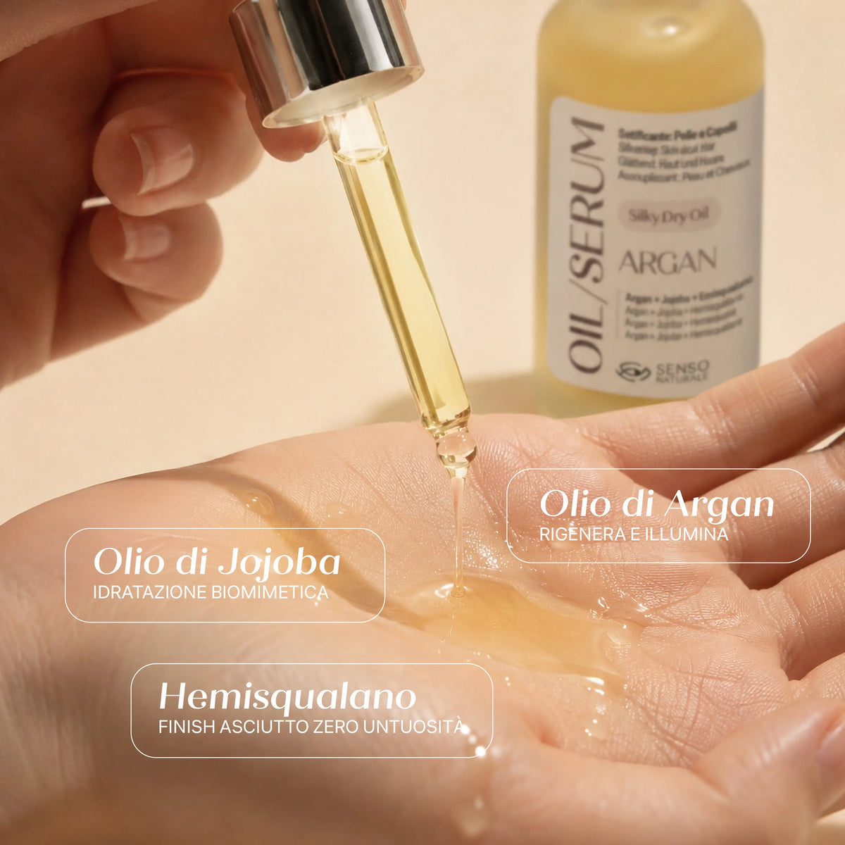 Olio siero secco all’Argan viso, corpo e capelli SENSO NATURALE