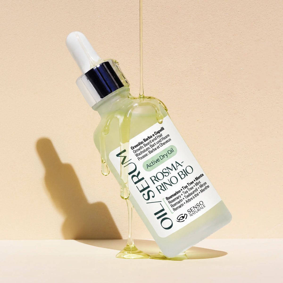 olio e siero ad effetto secco per rinforzare barba e capelli senso naturale