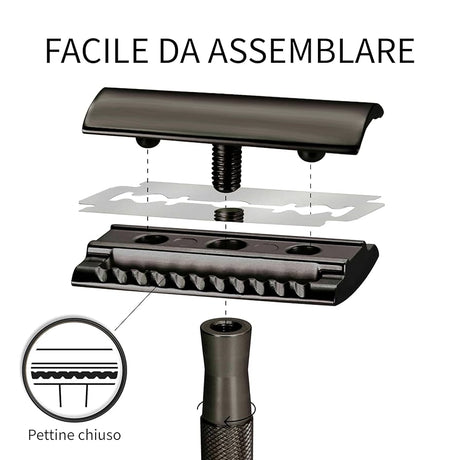 Rasoio metallo nero con base BAMBAW