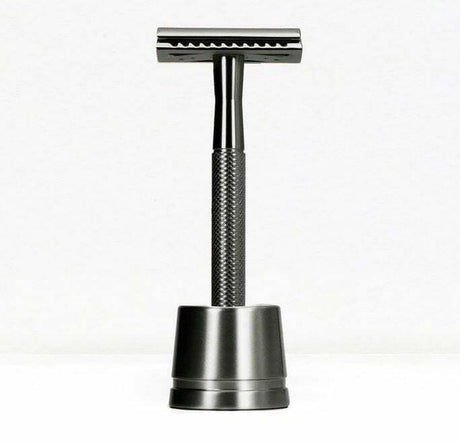 Rasoio metallo nero con base BAMBAW