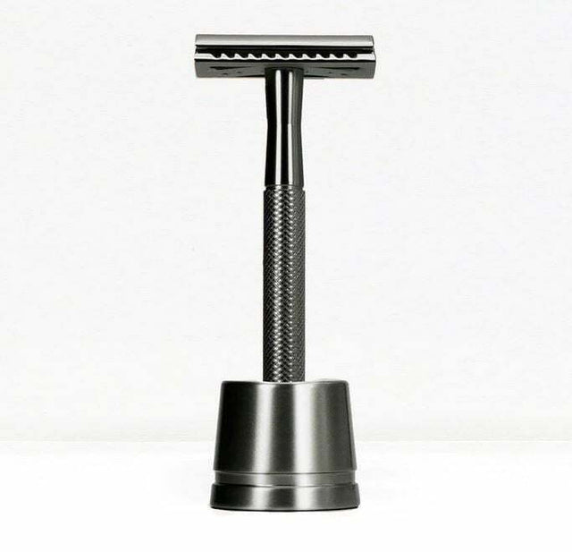 Rasoio metallo nero con base BAMBAW