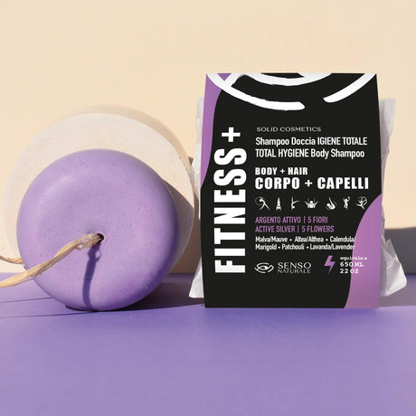 shampoo doccia solido fitness+ con argento attivo senso naturale